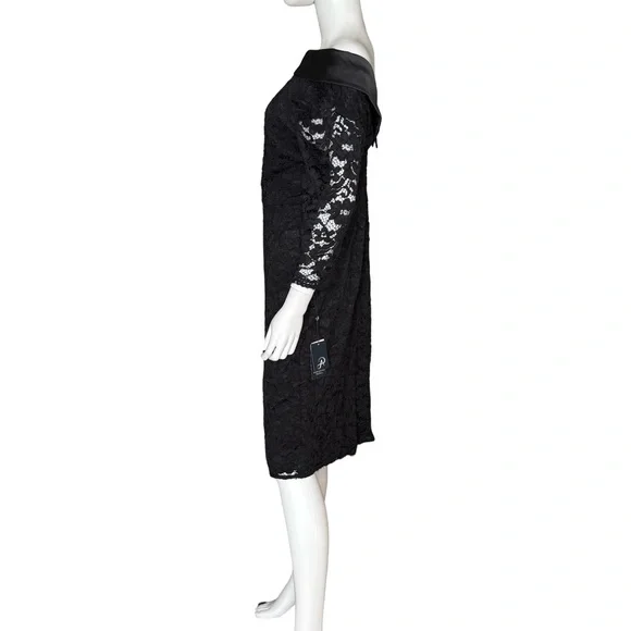 Adrianna Papell Women's Roll Neck Lace Dress With Sheer Elbow Sleeves Black NWT - Picture 3 of 8